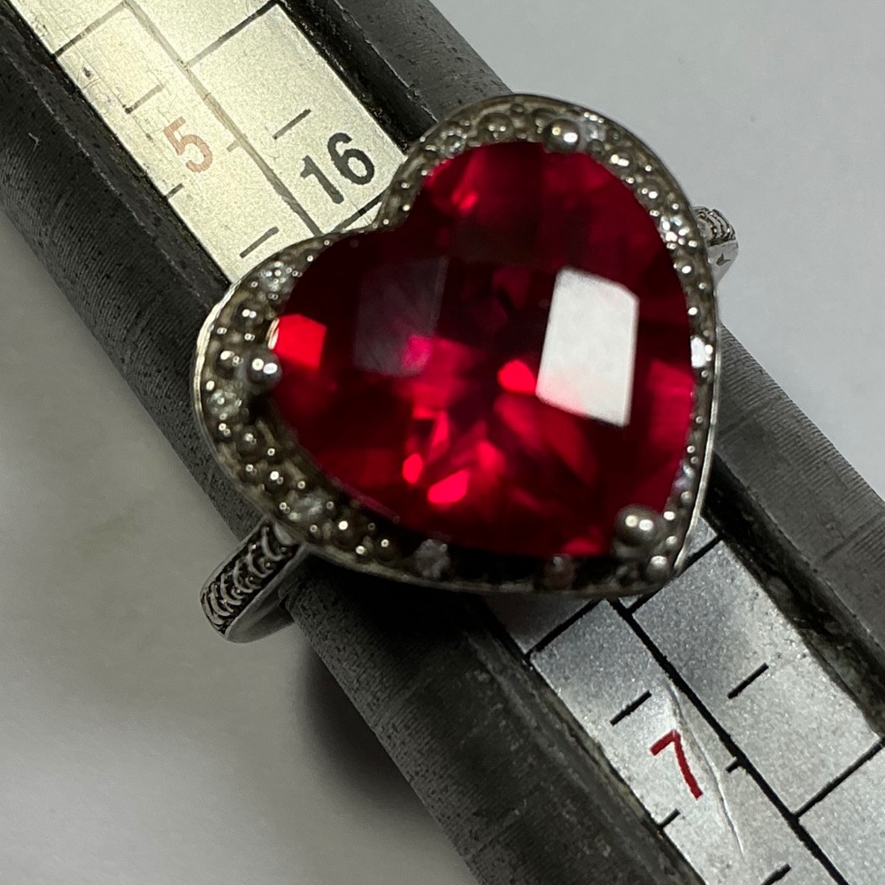 Sterling Signed Heart Shaped Ruby Ring. Size 6 - image 1